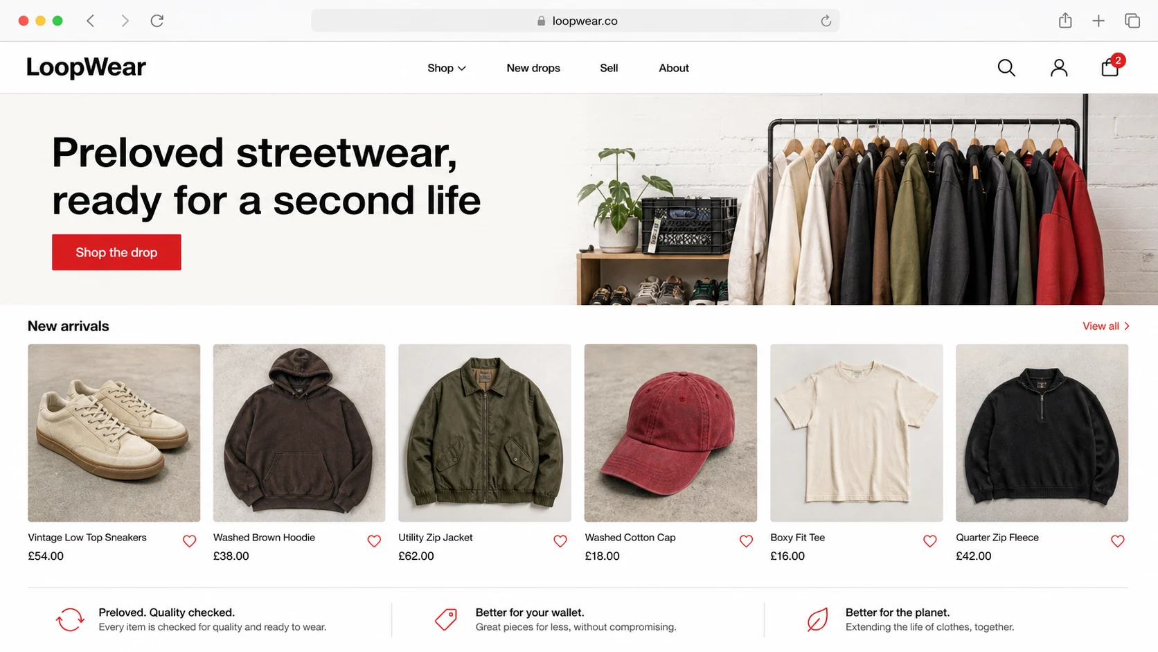 Generated LoopWear ecommerce website page before ad creation